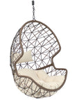 35" Brown Steel Outdoor Egg Chair with Beige Cushion