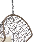 35" Brown Steel Outdoor Egg Chair with Beige Cushion