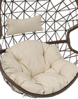35" Brown Steel Outdoor Egg Chair with Beige Cushion