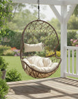 35" Brown Steel Outdoor Egg Chair with Beige Cushion