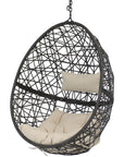 38" Black Steel Outdoor Egg Chair with Beige Cushion