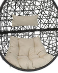 38" Black Steel Outdoor Egg Chair with Beige Cushion