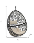 38" Black Steel Outdoor Egg Chair with Beige Cushion