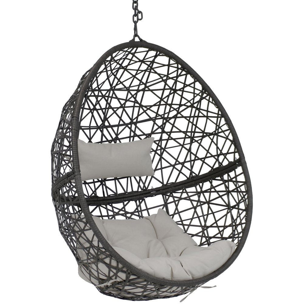 38" Black Steel Outdoor Egg Chair with Gray Cushion