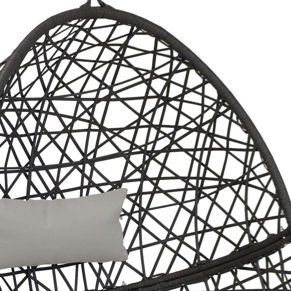 38" Black Steel Outdoor Egg Chair with Gray Cushion