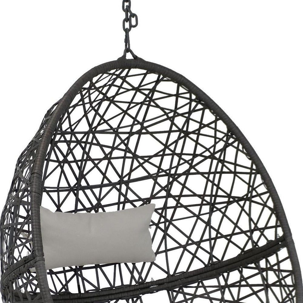 38" Black Steel Outdoor Egg Chair with Gray Cushion