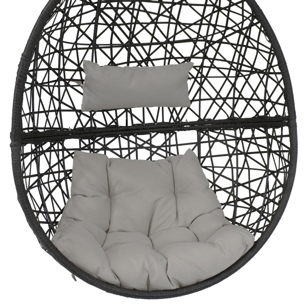 38" Black Steel Outdoor Egg Chair with Gray Cushion