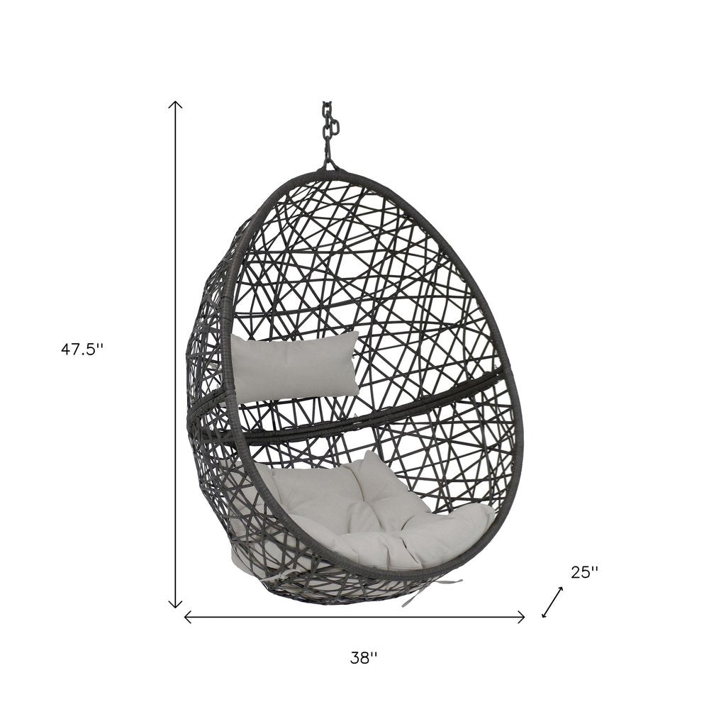 38" Black Steel Outdoor Egg Chair with Gray Cushion