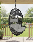 32" Black Steel Outdoor Egg Chair with Gray Cushion