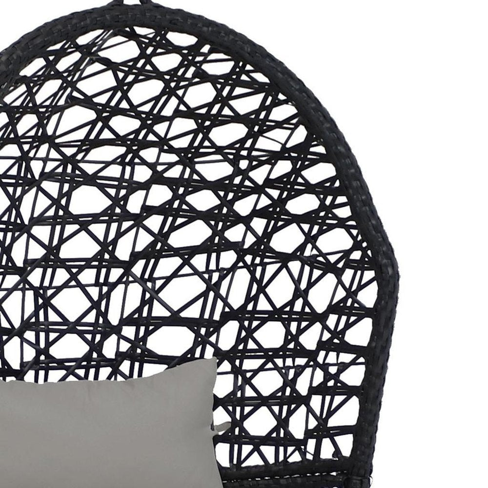 32" Black Steel Outdoor Egg Chair with Gray Cushion