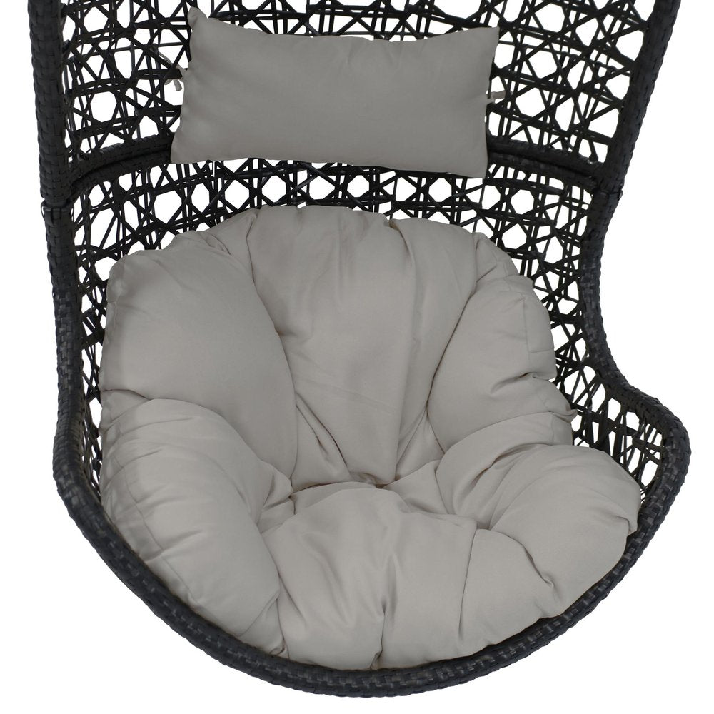32" Black Steel Outdoor Egg Chair with Gray Cushion