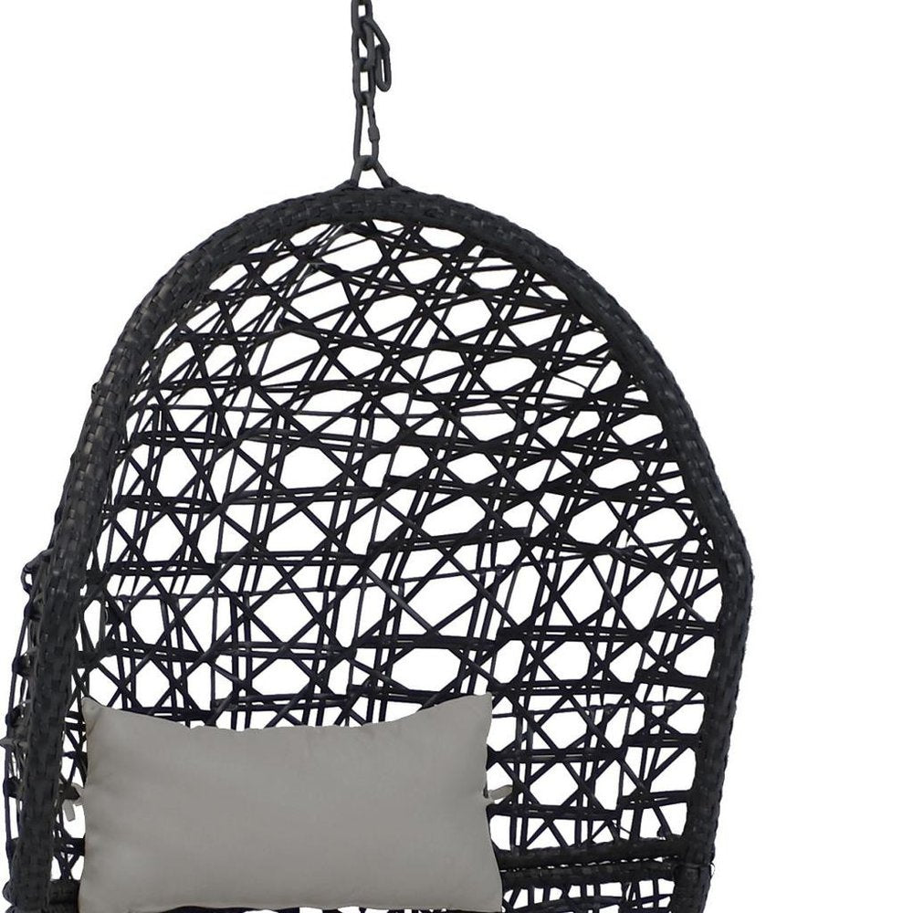 32" Black Steel Outdoor Egg Chair with Gray Cushion
