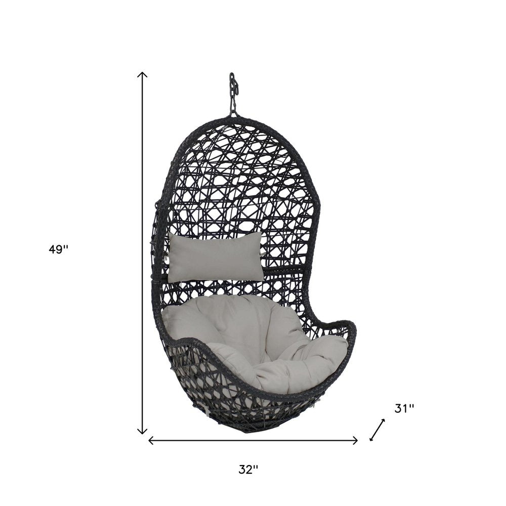 32" Black Steel Outdoor Egg Chair with Gray Cushion