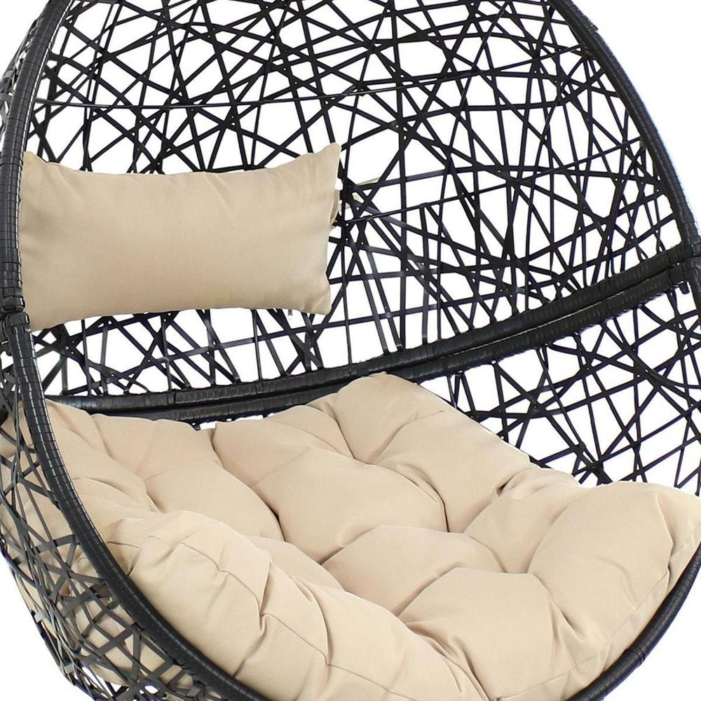 38" Black Steel Outdoor Egg Chair with Yellow Cushion