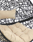 38" Black Steel Outdoor Egg Chair with Yellow Cushion