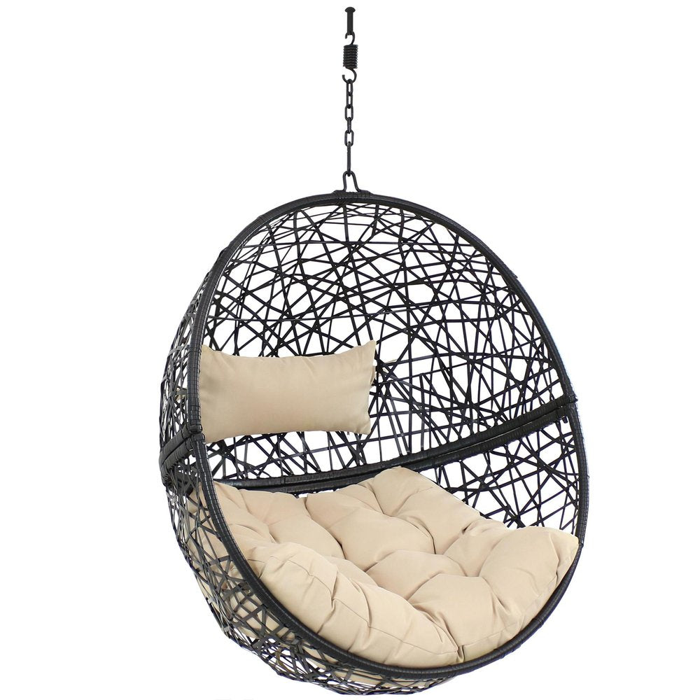 38" Black Steel Outdoor Egg Chair with Yellow Cushion