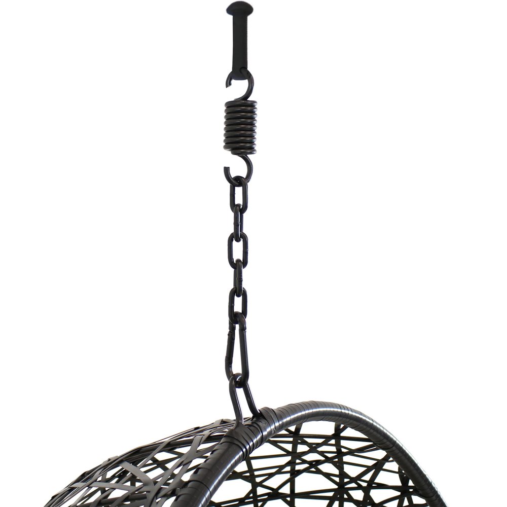 38" Black Steel Outdoor Egg Chair with Yellow Cushion