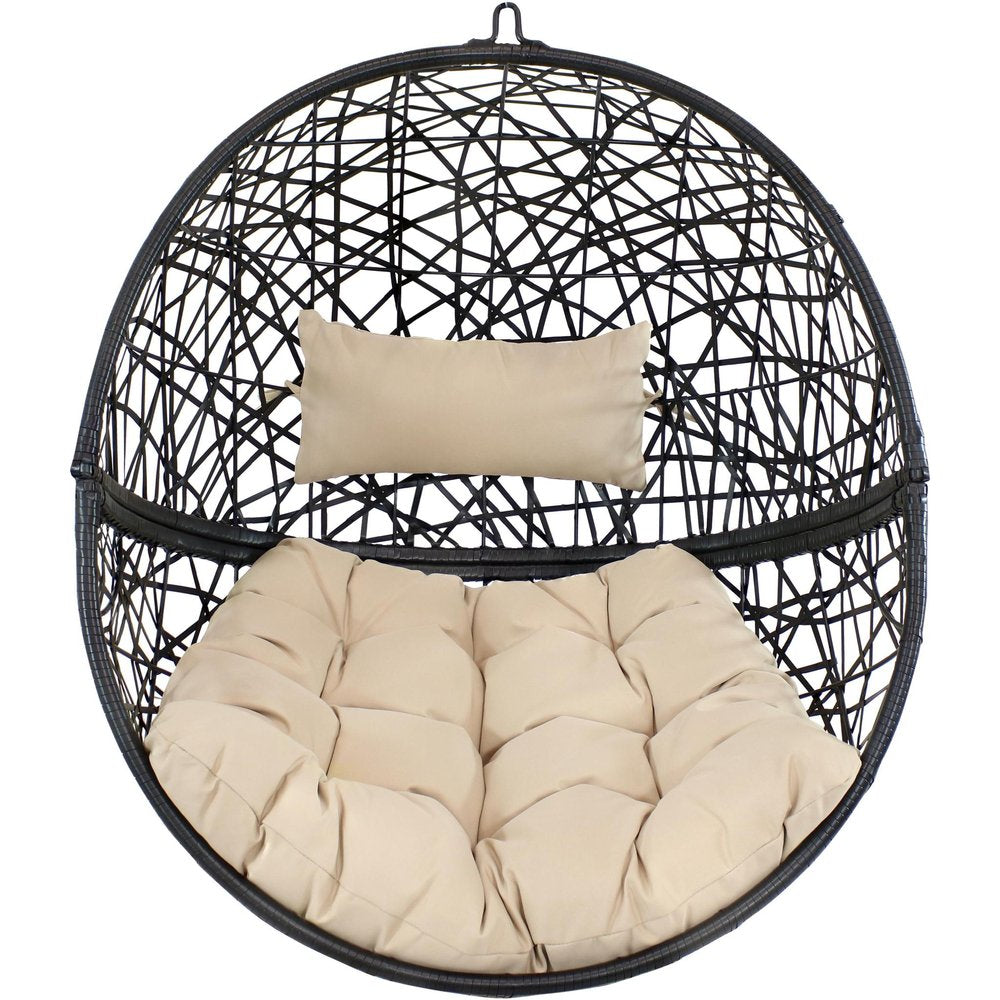 38" Black Steel Outdoor Egg Chair with Yellow Cushion