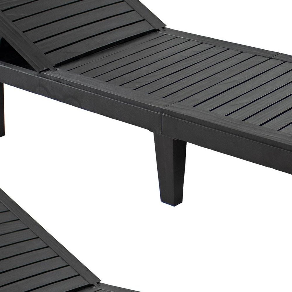 Set of Two Black Heavy Duty Plastic Five Position Adjustable Outdoor Chaise Lounges