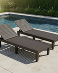 Set of Two Black Heavy Duty Plastic Five Position Adjustable Outdoor Chaise Lounges