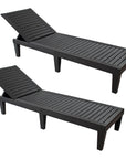Set of Two Black Heavy Duty Plastic Five Position Adjustable Outdoor Chaise Lounges