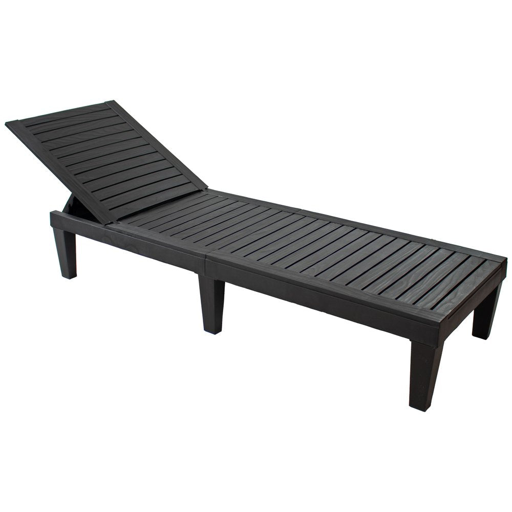 Set of Two Black Heavy Duty Plastic Five Position Adjustable Outdoor Chaise Lounges