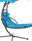 74" Black And Gray Steel Outdoor Chaise Lounge with Teal Blue Cushion With Canopy