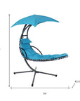 74" Black And Gray Steel Outdoor Chaise Lounge with Teal Blue Cushion With Canopy