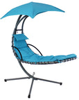 74" Black And Gray Steel Outdoor Chaise Lounge with Teal Blue Cushion With Canopy