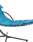 74" Black And Gray Steel Outdoor Chaise Lounge with Teal Blue Cushion With Canopy