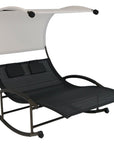 70" Black Steel Sling Outdoor Rocking Chaise Lounge With Canopy
