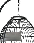 46" Black Steel Outdoor Folding Egg Chair with Gray Cushion