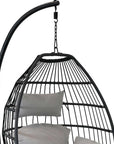46" Black Steel Outdoor Folding Egg Chair with Gray Cushion