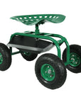 22" Green Steel Garden Stool