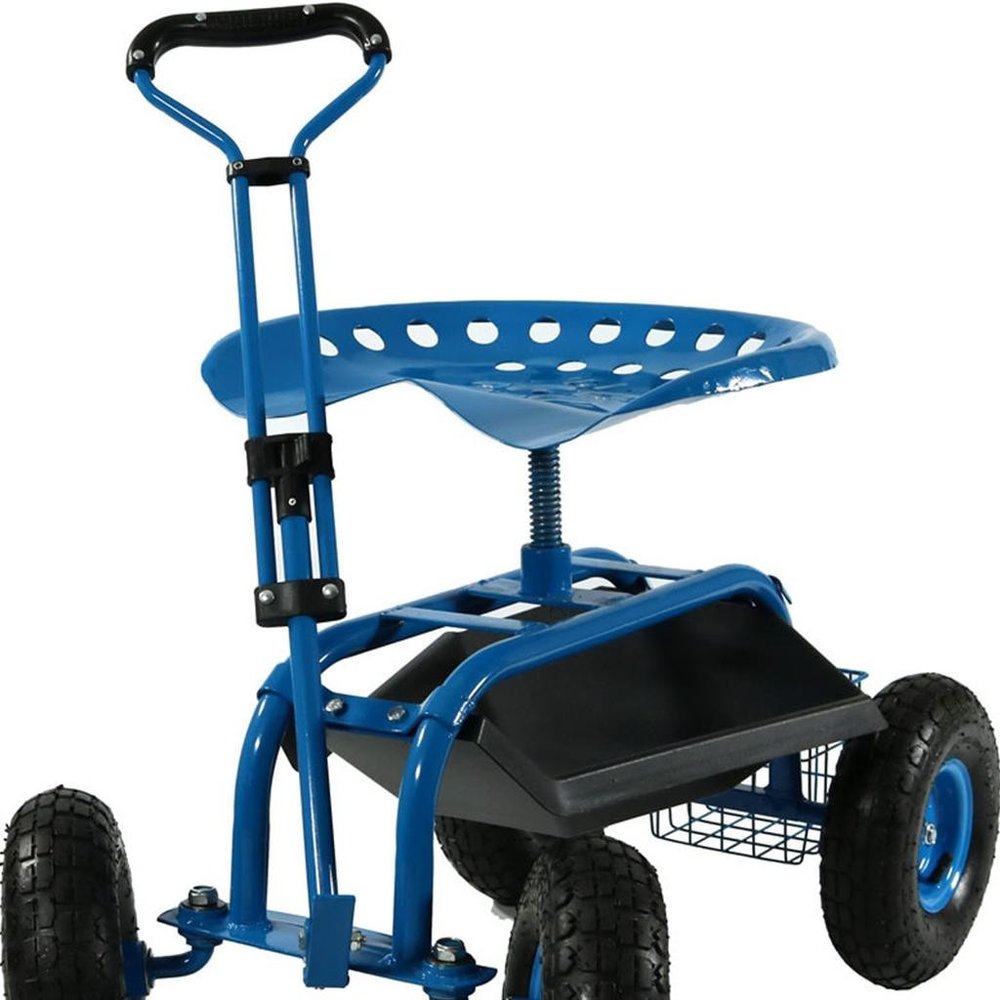 22" Blue Steel Garden Stool