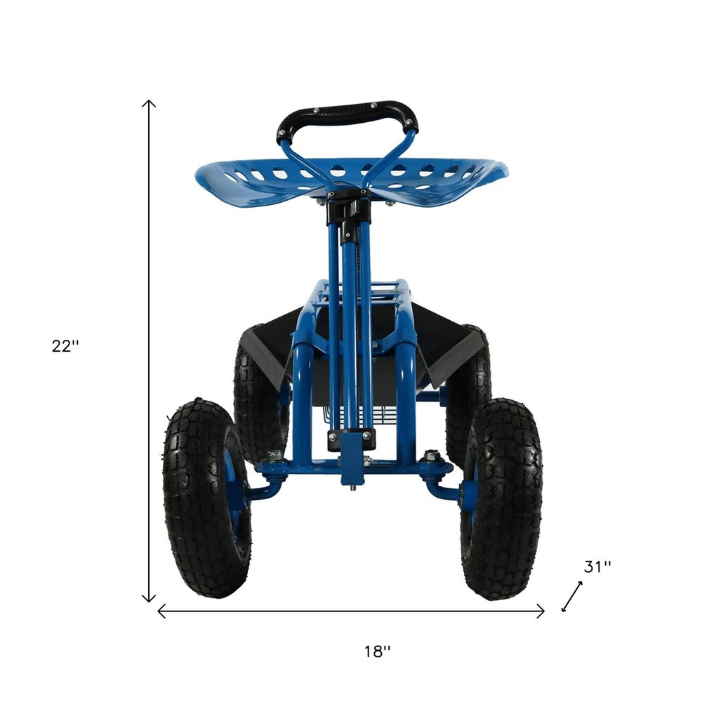 22" Blue Steel Garden Stool