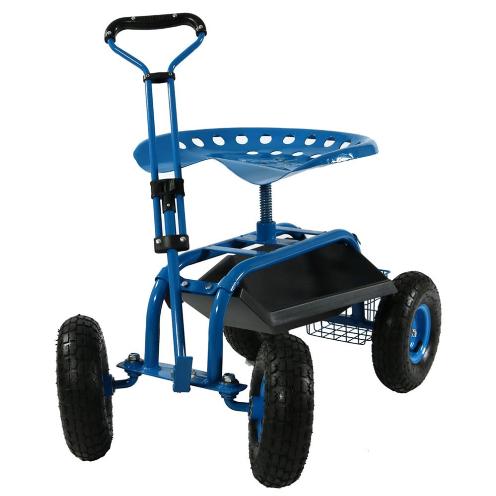22" Blue Steel Garden Stool