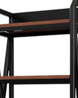 56" Black And Brown Metal and Wood Four Tier Etagere Bookcase