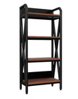 56" Black And Brown Metal and Wood Four Tier Etagere Bookcase