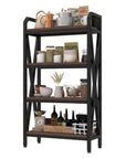 56" Black And Brown Metal and Wood Four Tier Etagere Bookcase