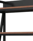 56" Black And Brown Metal and Wood Four Tier Etagere Bookcase