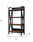 56" Black And Brown Metal and Wood Four Tier Etagere Bookcase