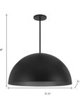 32" Black Aluminum Dome LED Dimmable Outdoor Pendent Hanging Light