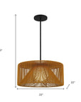 Natural And Black Rattan String And Metal LED Dimmable Outdoor Hanging Pendent Light