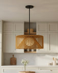 Natural And Black Rattan String And Metal LED Dimmable Outdoor Hanging Pendent Light