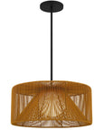 Natural And Black Rattan String And Metal LED Dimmable Outdoor Hanging Pendent Light