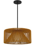 Natural And Black Rattan String And Metal LED Dimmable Outdoor Hanging Pendent Light