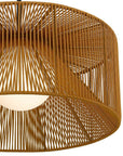 Natural And Black Rattan String And Metal LED Dimmable Outdoor Hanging Pendent Light