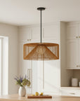 Natural And Black Rattan And Metal LED Dimmable Outdoor Hanging Pendent Light