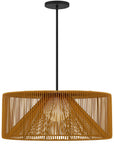 Natural And Black Rattan And Metal LED Dimmable Outdoor Hanging Pendent Light